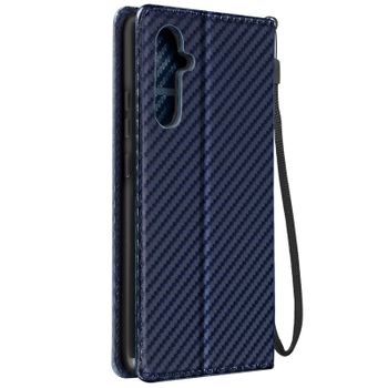 Funda Para Samsung Galaxy A34 5g Tarjetero Soporte Vídeo Efecto Carbono Azul