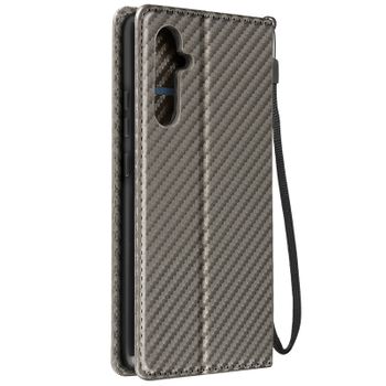 Funda Para Galaxy A34 5g Tarjetero Soporte Vídeo Efecto Carbono Gris Oscuro