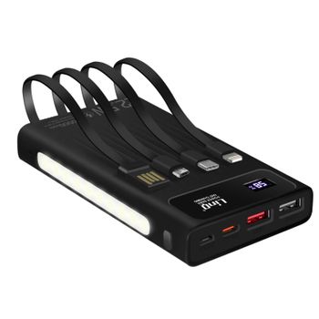 Batería 15000mah Cable De Respaldo 4en1 Puerto Usb 22.5w Y Usb C 20w Linq Negro