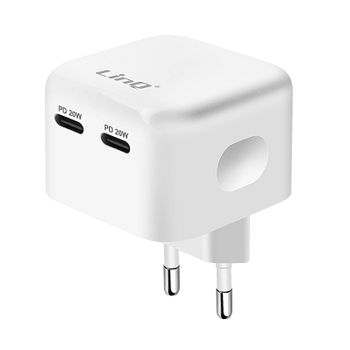 Cargador De Red Linq 2x Power Delivery Usb-c, Cargador Superrápido De 40 W