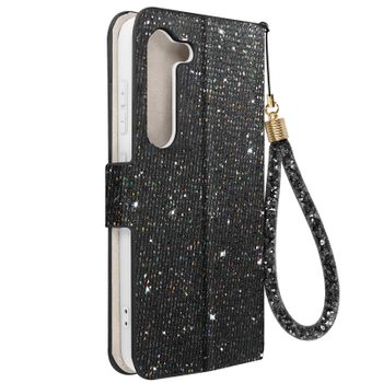 Funda Para Samsung Galaxy S23 Glitter Disco Cartera Portavideos Negro