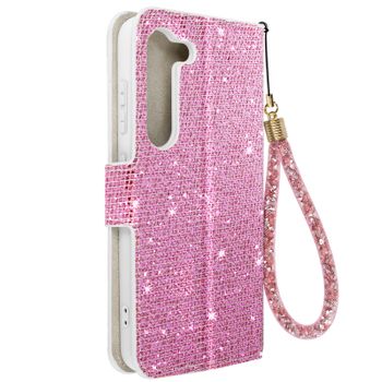 Funda Para Samsung Galaxy S23 Glitter Disco Cartera Portavideos Rosa