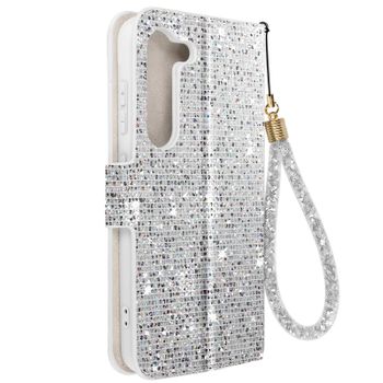 Funda Para Samsung Galaxy S23 Glitter Disco Cartera Portavideos Plateado