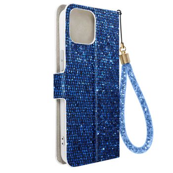 Funda Para Iphone 14 Glitter Disco Cartera Portavideos Azul