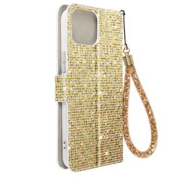 Funda Para Iphone 14 Glitter Disco Cartera Portavideos Dorado