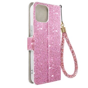 Funda Para Iphone 14 Glitter Disco Cartera Portavideos Rosa