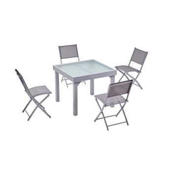 Mesa De Jardín Extensible De Aluminio Para 8 Personas + 4 Sillas Molvina