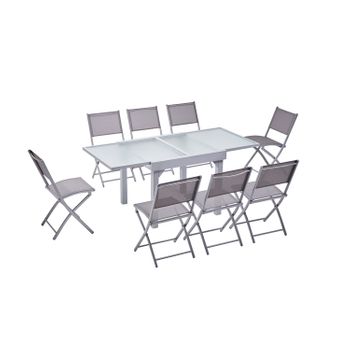 Mesa De Jardín Extensible De Aluminio Para 8 Personas + 8 Sillas Molvina