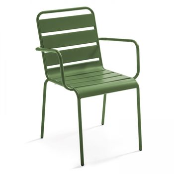 Silla De Jardã­n De Metal Con Reposabrazos 55 X 55 X 83 Cm Verde Cactus