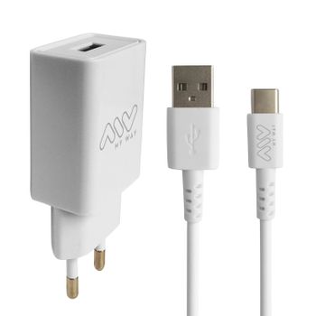 Myway Pack Cargador De Pared Usb 2a + Cable Usb C 1m Blanco