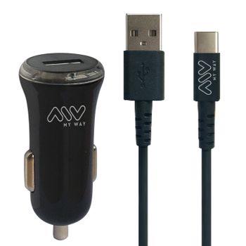 Myway Pack Cargador Coche Usb 2a + Cable Usb A Tipo C 1m Negro