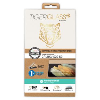 Tiger Protector Pantalla Compatible Con Samsung Galaxy S22 5g Vidrio Templado Con Aplicador Marco Negro Anti Bacteria