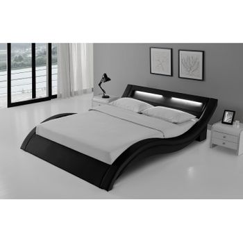 Cama De Polipiel Negra Con Led Integrados 160x200  Paddington