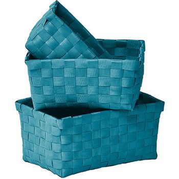 Set De 3 Cestas Trenzadas Tendance 19x13x9,5; 17x11x8,5; 15x9x7 Cm Azul