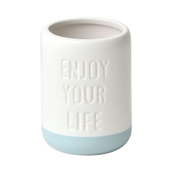 Vaso De Baño Enjoy Your Life Hecho En Dolomite Blanco Y Turquesa