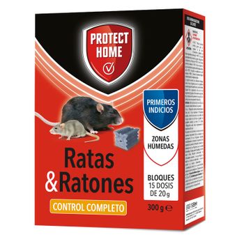 Protect Home Raticida En Bloques De Alta Eficacia Y Atracción, Zonas Humedas. Ratas Y Ratones, 15 X 20gr. (300gr, Rojo, 300 G