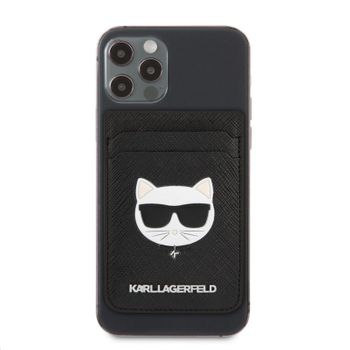 Cartera Tarjetero Con Magsafe Karl Lagerfeld Para Iphone 12 Diseño Saffiano Cara De Choupette Accesorio Magnético En Color Negro