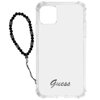 Carcasa Iphone 12 Pro Max Transparente Con Joya De Perlas Pulsera Negra Guess