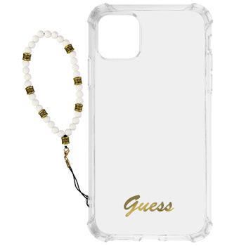 Carcasa Iphone 12, 12pro Antigolpes Transparente Pulsera Con Perlas Blanco Guess