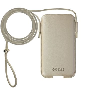 Bolso Para Smartphone 6,1'' Bandolera De Cuero Guess Saffiano Dorado