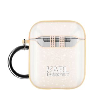 Airpods Estuche De Silicona Purpurina Choupette Ikonik Karl Lagerfeld Oro Rosado