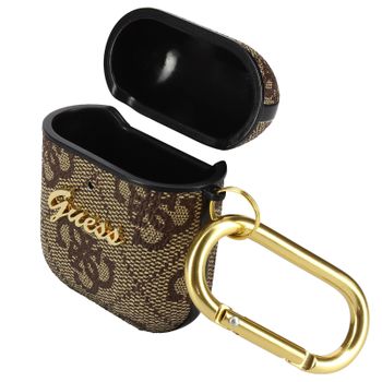 Funda Airpods Rígida Diseño Guess Logo Relieve Marrón