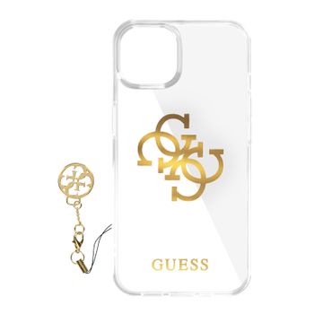 Funda Iphone 13 Mini 2 Materiales 4g Charms Guess Transparente Logo Dorado