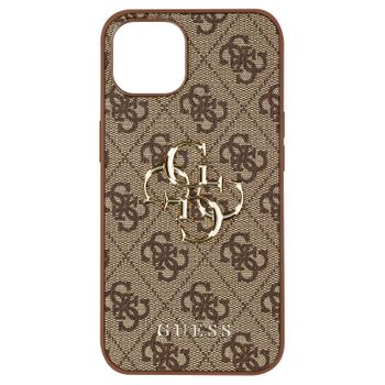 Funda Iphone 13 2 Materiales Dibujo 4g Logo Guess Marrón