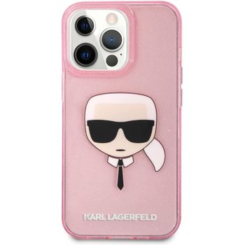 Funda Rígida Karl Lagerfeld Diseño Cara De Karl Para Apple Iphone 13 Pro Max Color Rosa Con Brillantina Klhcp13xkhtuglp
