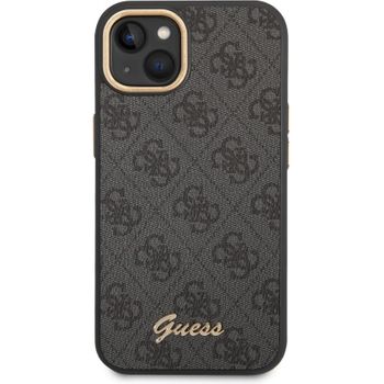 Funda Rígida Guess Para Apple Iphone 14 Plus Color Negro Modelo 4g Borde De Cámara Dorado Guhcp14mhg4shk