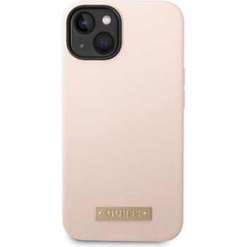Funda Guess De Silicona Para Apple Iphone 14 Plus Color Rosa Con Logo Dorado Guhmp14msbplp
