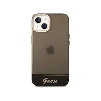 Funda Guess Rígida Translúcida Para Apple Iphone 14 Color Negro Con Logo Dorado Guhcp14shgcok