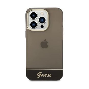 Funda Guess De Silicona Translúcida Para Apple Iphone 14 Pro Max Color Negro Con Logo Dorado
