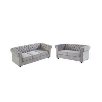 Conjunto Sofá Chesterfield  205x88x72 Cm Color Gris Claro Venta-unica