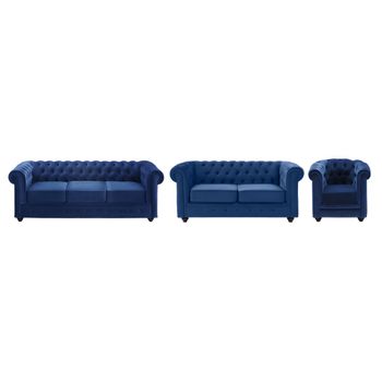 Conjunto Sofá Y Sillón Fijo Chesterfield  205x88x72 Cm Color Azul Eléctrico Vente-unique