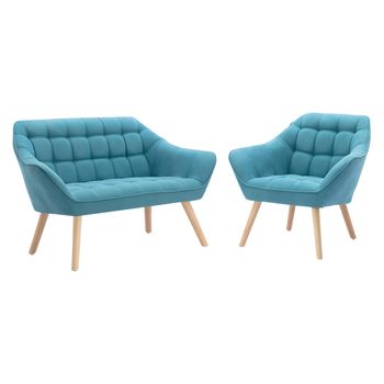 Conjunto Sofá Y Sillón Fijo Caserta  127x73x77 Cm Color Azul Turquesa Venta-unica