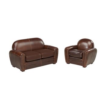 Conjunto Sofá Y Sillón Fijo Baudoin  150x84x85 Cm Color Marrón Chocolate Venta-unica