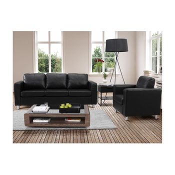 Conjunto Sofá Y Sillón Fijo Ackley  196x75x77 Cm Color Negro Vente-unique