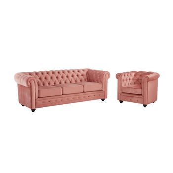 Conjunto Sofá Y Sillón Fijo Chesterfield  205x88x72 Cm Color Rosa Palo Venta-unica