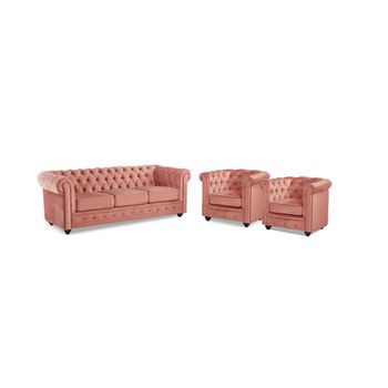 Conjunto Sofá Y Sillón Fijo Chesterfield  205x88x72 Cm Color Rosa Palo Venta-unica