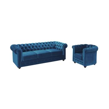 Conjunto Sofá Y Sillón Fijo Chesterfield  205x88x72 Cm Color Azul Verdoso Venta-unica