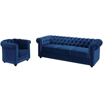 Conjunto Sofá Y Sillón Fijo Chesterfield  205x88x72 Cm Color Azul Eléctrico Vente-unique