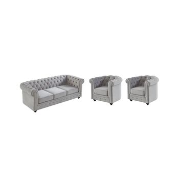 Conjunto Sofá Y Sillón Fijo Chesterfield  205x88x72 Cm Color Gris Claro Vente-unique