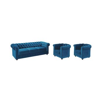 Conjunto Sofá Y Sillón Fijo Chesterfield  205x88x72 Cm Color Azul Verdoso Venta-unica