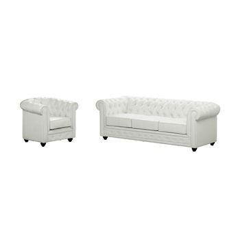 Conjunto Sofá Y Sillón Fijo Chesterfield  205x88x72 Cm Color Blanco Venta-unica