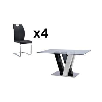 conjunto-mesa-comedor-de-cristal-110x70cm-y-4-sillas-acolchadas – Firstline  España