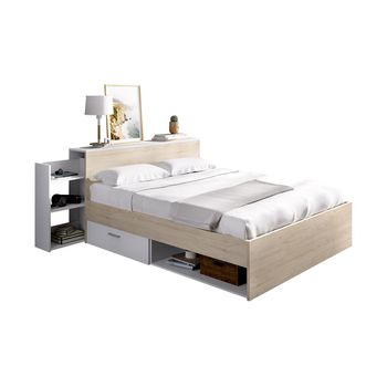 Cama Clásica Florian 2 Cajones 223x146x85 Cm Color Color Natural Claro, Blanco Vente-unique