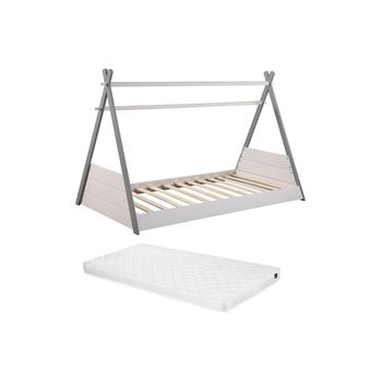 Cama para casa 90 x 200, cama infantil, color blanco, madera maciza con  protección anticaída y accesorio para tienda de campaña, somier y techo 90  x 190 cm : : Bebé