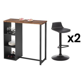 Mueble Bar Morena  113x45x104 Cm Color Negro, Color Natural Oscuro Vente-unique