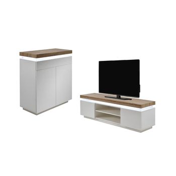 Conjunto Completo De Muebles De Salón Halo 1 Cajón 160x40x100 Cm Color Madera Clara, Blanco Venta-unica